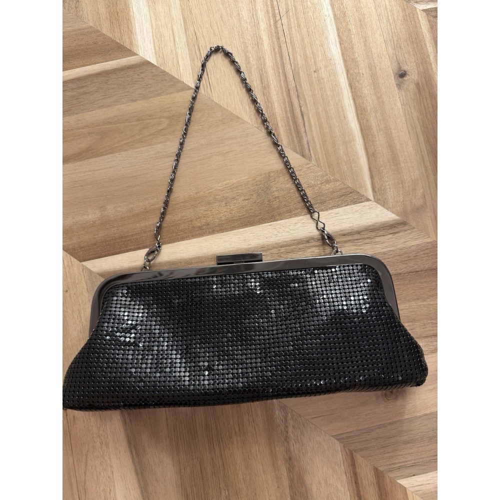 Carlo Fellini Black Metal Mesh Evening Bag Clutch Date Night Fancy Cocktail Hour - Picture 1 of 6